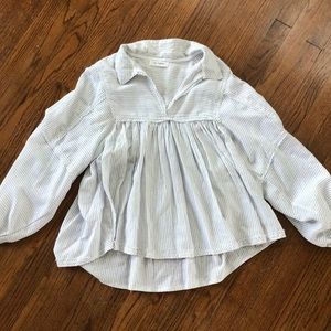 Cream and Blue Striped Flowy Long Sleeve